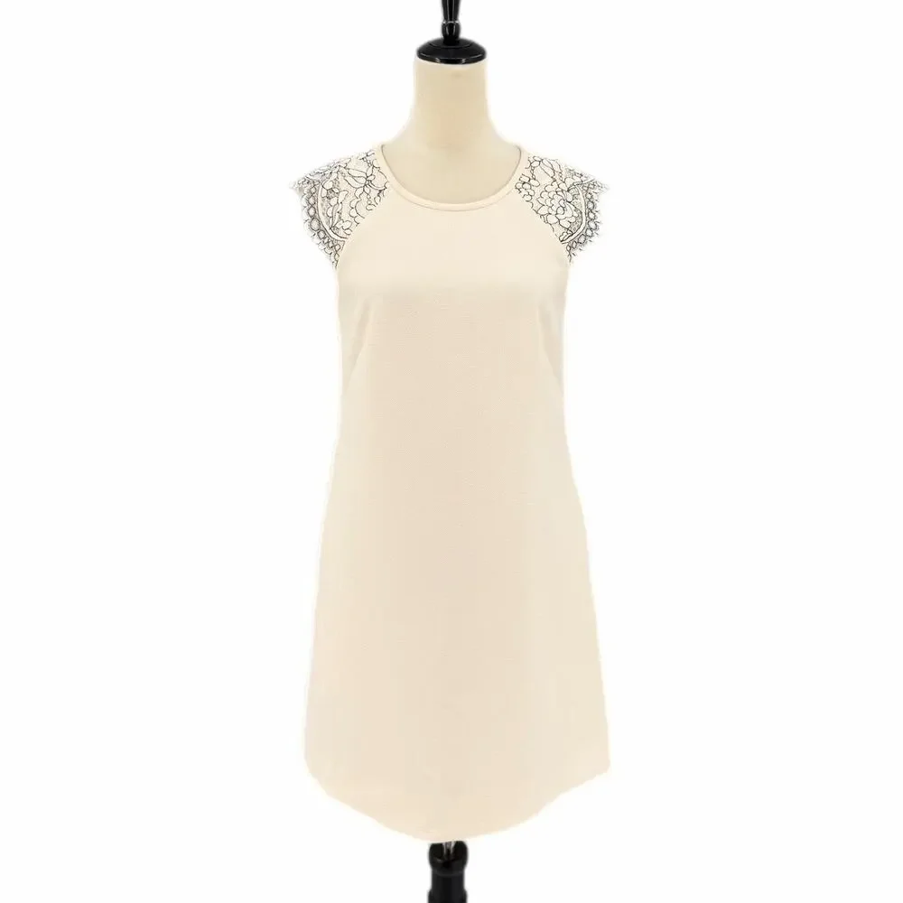 J. Crew Cream Black Lace Cap Sleeve Sheath Above Knee Length Chic Classy Dress